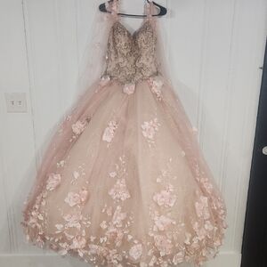 Pink Embellished Ruffled Gown for Quince Or Sweet 16's